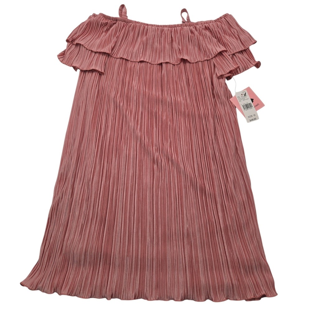 Amys Closet Girls Rose Pink Pleated Off Shoulder Ruffle Dress‎ Size 12 NWT Party